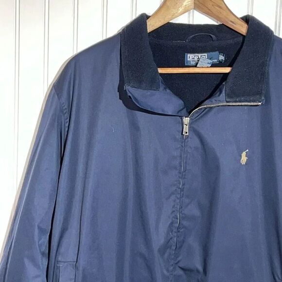Polo Ralph Lauren Inner Fleece Full Zip Aviator Jacket Men XL Blue Snap Pocket - Picture 2 of 7